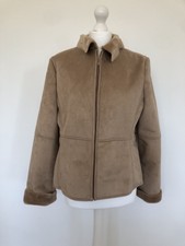 M&co Camel Suede Jacket/coat Uk16 Faux Fur Lining
