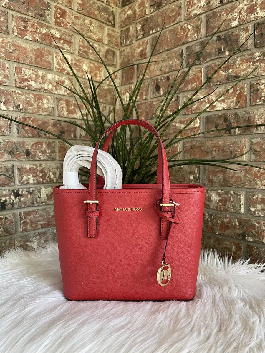 MICHAEL KORS JET SET TRAVEL XS CARRYALL TOTE CONVERTIBLE SHOULDER BAG RED  FLAME