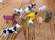 Mixed Lot Of 11 Plastic Farm Animal Figurines Dog Cow Sheep Pig Miniature Crafts