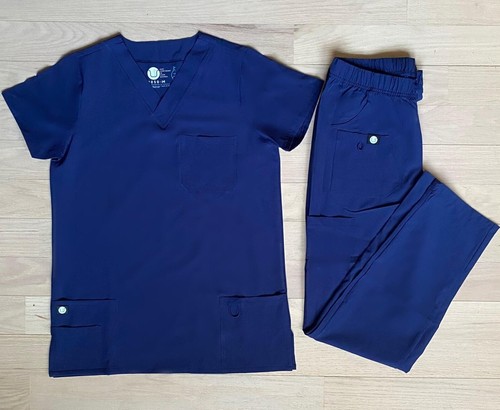 YOU Scrubs - Stretch Active Modern Luxury Scrub Set- Navy Blue Top + Pants