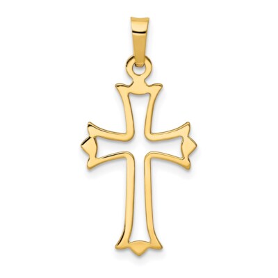 14K Yellow Gold Polished Cut-Out Fleur De Lis Cross Pendant