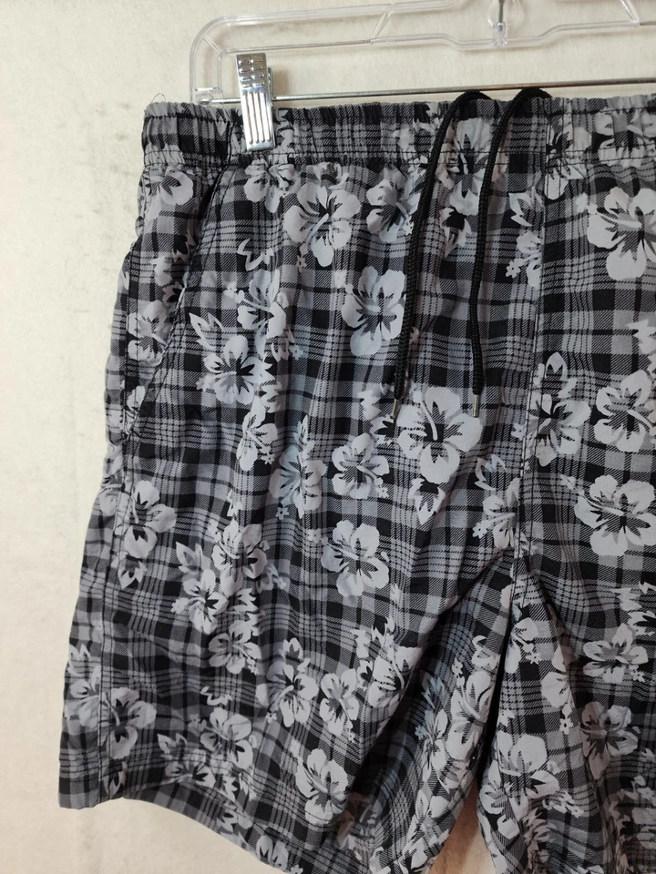 St. John's Bay Gray Floral Plaid Board Shorts Swim Trunks Mens Medium - Image 2 of 4