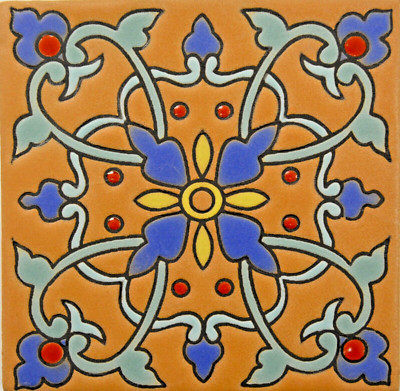 Flor de Ganazia Handmade High Relief Talavera Tile Coaster Holder Set