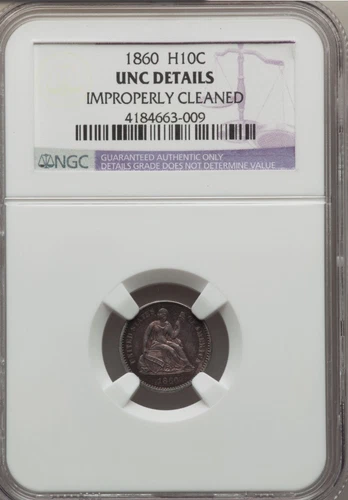 1860 H10C NGC UNC Details- Seated Half Dime