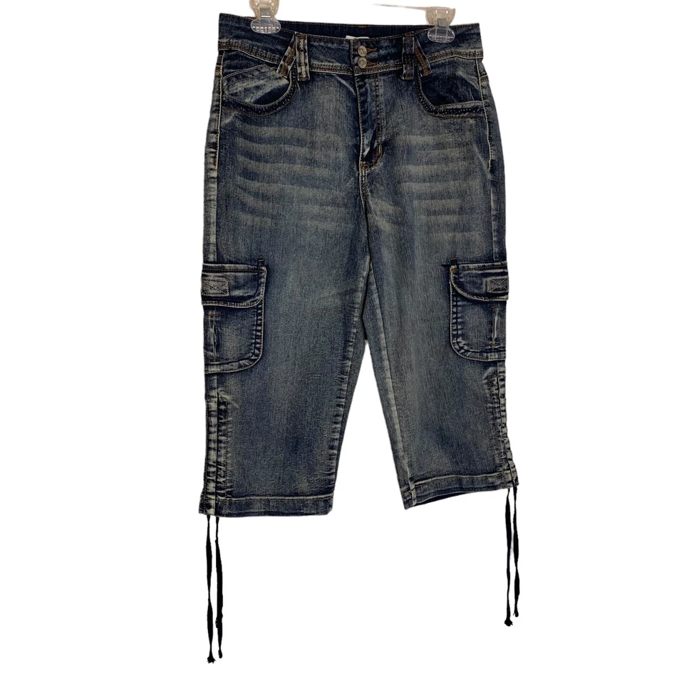 Shorts Cato Feminino 10 Beach Board Denim Cargo Capris Gravata Elástica na Bainha - Imagem 4 de 4