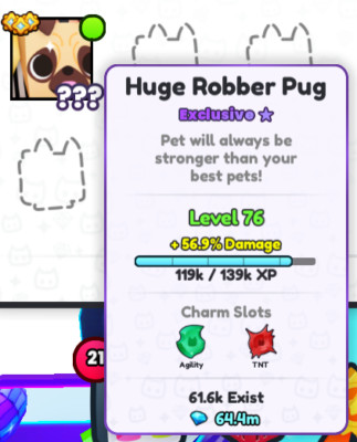 pet sim 99 huge pets (Huge Robber Pug lvl76)