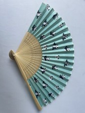 Panda Bear VINTAGE Asian Silk Wood Bamboo Folding Hand Fan Original Animal Woman