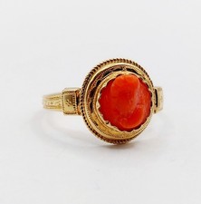 Anello antico oro rosa 18k cammeo corallo montatura finemente cesellata (circ...