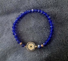blue beaded evil eye stretch bracelet