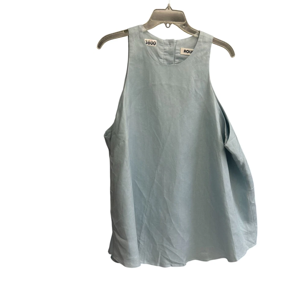 Camiseta sin mangas Roucha mezcla de lino tono popelina para mujer azul minimalista verano XL Foto 2 de 4