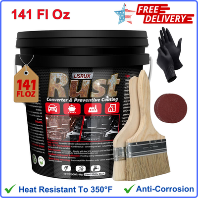 #ad Rust Converter And Metal Primer 141 Fl Oz Black Rust Inhibitor Paint for Metal $45.65