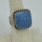 Vtg Blue Denim Lapis Ring Mexico Sterling Silver  Rope Design Sz 6.5