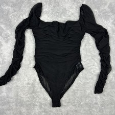 Princess Polly Size 10 Recycled Fibers Delany Off Shoulder Black Bodysuit Sheer