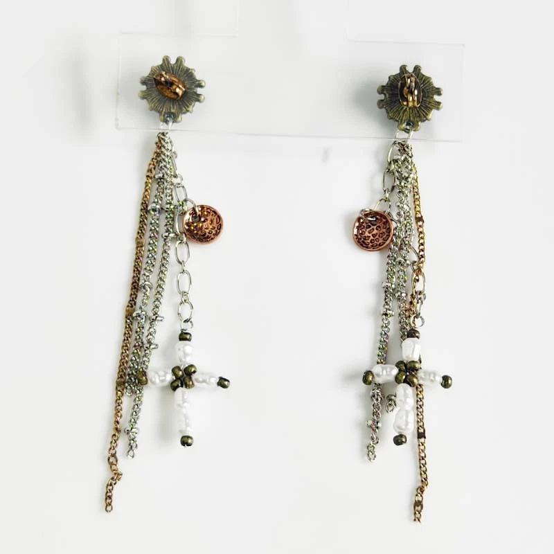 Pendientes colgantes largos con borla cruzada Free People retro para mujer fiesta vacaciones joyería Foto 3 de 4