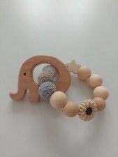 Greifling Greifring Bei&szlig;ring Holzspielzeug Baby H&auml;kelperlen/Silikonperlen