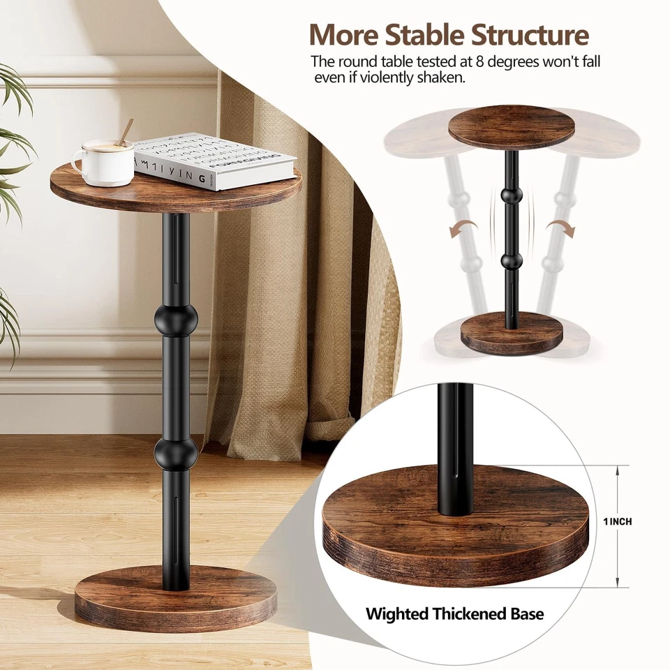 Drink Table, Small Round Side Table for Small Spaces,Round End Tables Metal leg - Image 4 of 4