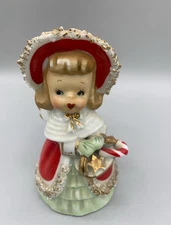 BEAUTIFUL Vintage Lefton Christmas Girl ANGEL lovely basket w CANDY CANE RARE