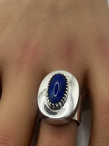 Anillo de lapislázuli ovalado vintage de plata de ley talla 7,5 - Imagen 9 de 15