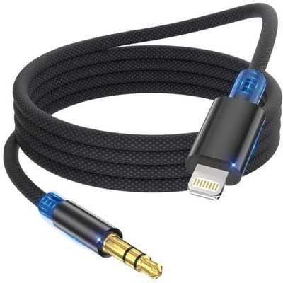 MFi-zertifiziertes Aux Kabel iPhone Auto 1,2M - Schwarz, HiFi Audio für alle ...