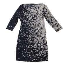 Lauren Ralph Lauren Dress Womens 10 Blue White 3/4 Sleeve Ruched Knee Polyester