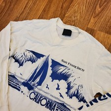 Vintage 80s California Lifestyles Shirt Men Medium White SailBoat Graphic 1981