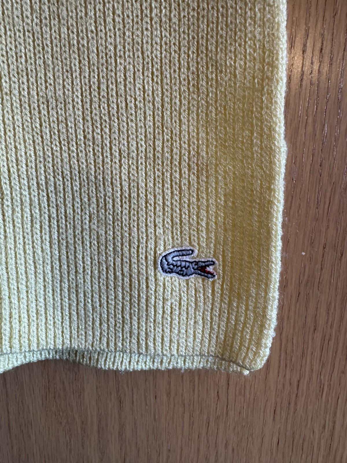 Lacoste Scarf Yellow 150x23cm Wool Unisex Rib Knit Excellent Condition image 3