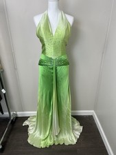 Jovani 100% Silk Ombre Halter Formal Gown Size 6 Green Rhinestone Fairy Goddess