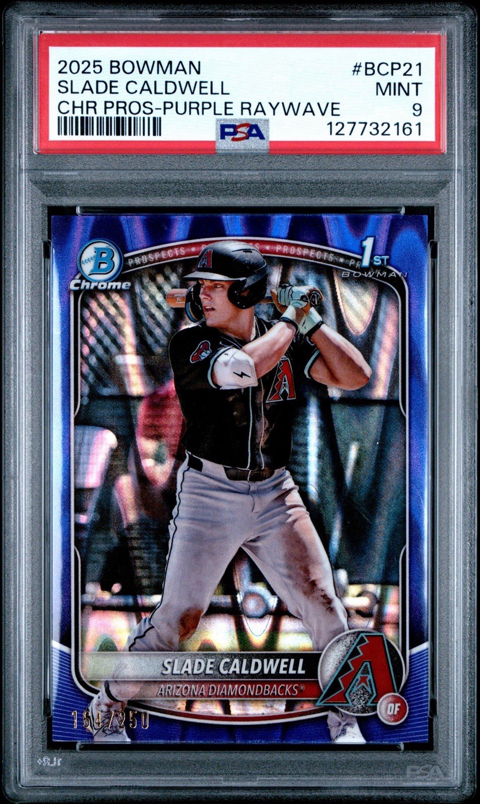 2025 Bowman Chrome 1st Slade Caldwell Purple Raywave /250 PSA 9 #BCP21