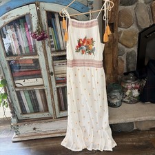 Farm Rio Anthropologie tassels Sleeveless Floral Maxi Dress Sz M 
