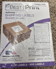 600 Address Shipping Labels 3 1/3" x 4" For Laser Inkjet 6-up 100 Sheets - NEW