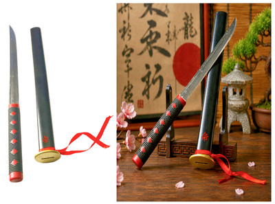 Mini Katana Tanto Decorative Japanese Red Black Samurai Paper Cutter Deco