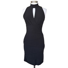 White House Black Market Mock Neck Black Instantly Slimming Sheath Dress Size 8