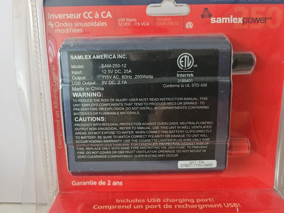 SAMLEX POWER SAM-250-12 Modified Sine Wave DC-AC Inverter 240W - Image 3 of 4