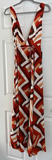 Forever 21 Wrap Maxi Dress M Sleeveless V-Neck Geometric Brown/Orange