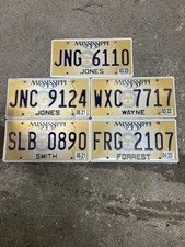 Expired Mississippi License Plates. Lot of 5. Random Numbers And County.