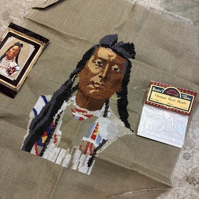 Vintage Native American Cross Stitch Almost Completed
