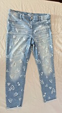 Wonder Nation Girls Jeggings XL 14/16 Plus Pull On Blue Hearts Pockets