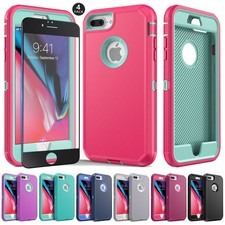 For iPhone 6s/6/7/8 Plus Rugged Shockproof Case Protective Cover/ Tempered Glass