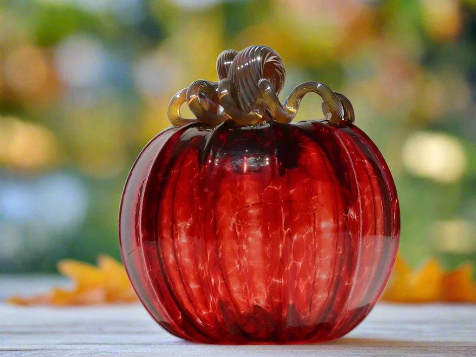 Luke Adams Glass Pumpkin- Cranberry, Mini - Image 1 of 1