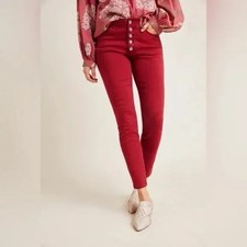 WOMENS PILCRO BUTTON FLY HIGH RISE SKINNY JEANS / RED BURGUNDY / SIZE 27