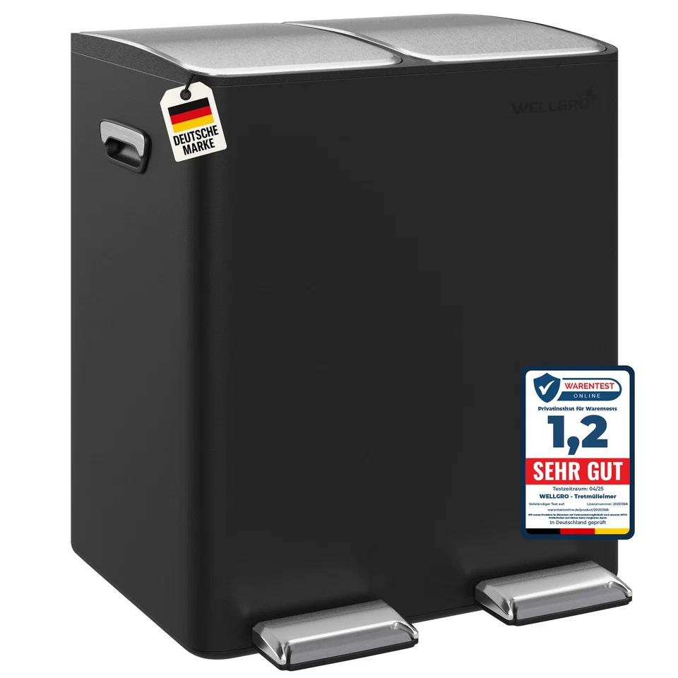 Mülleimer Küche 30 Liter Edelstahl Treteimer 2x15L Softclose-Deckel Abfalleimer - Bild 1 von 1