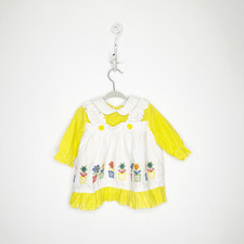 VTG Pinafore YELLOW APRON DRESS long sleeve embroidered infant girls 18 Month