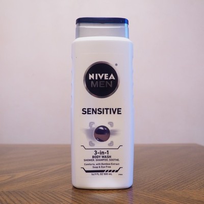 New NIVEA MEN 3-in-1 SENSITIVE Shampoo Soothe Body Wash w/Bamboo Extract 16.9 Oz