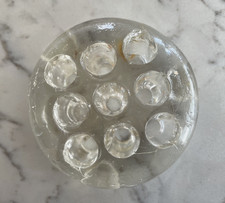 9 Hole 3  Vintage Clear Glass Flower Frog Floral Arrangement Stem Holder