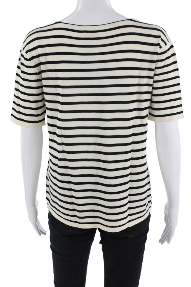 Khaite Women Beige Silk Striped Crew Neck Short Sleeve T-Shirt Size M - Image 3 of 4