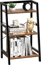 Small Bookshelf 3 Tier Industrial Bookcase Rustic Brown Metal Frame Home Storage