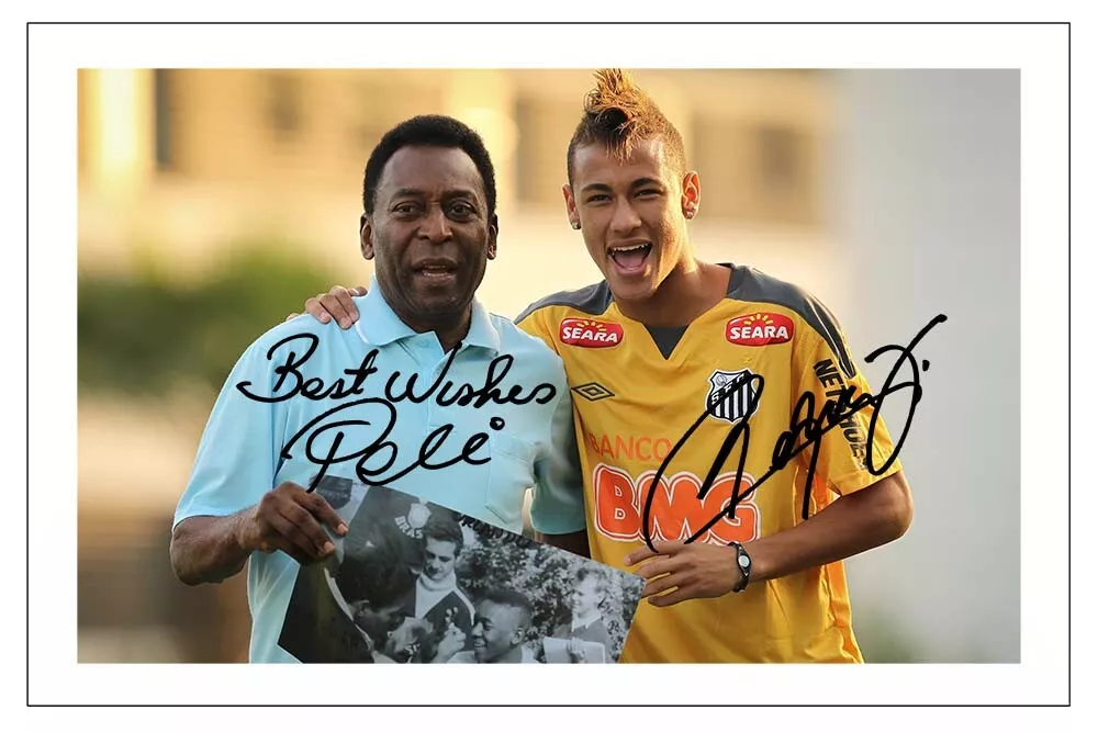  Neymar & Pele Autograph Promo Print - Brazil Legends- Framed  8x10: Posters & Prints