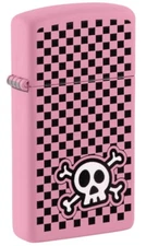 Zippo Slim Windproof Pink Matte Checkered Skull Lighter, 48680, New In Box