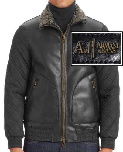 NWT $480 Armani Jeans Echo Faux Leather Combo Bomber With Faux Fur Lining - 第 1/12 張圖片