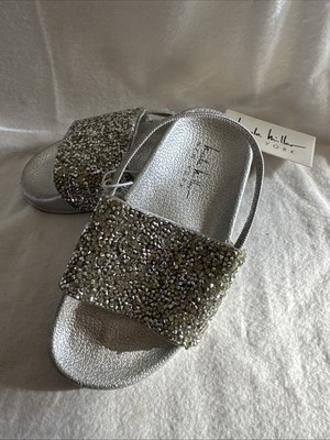 NWT Nicole Miller baby Sparkly Silver Kids Sandals size 10 Slip On Rhinestones